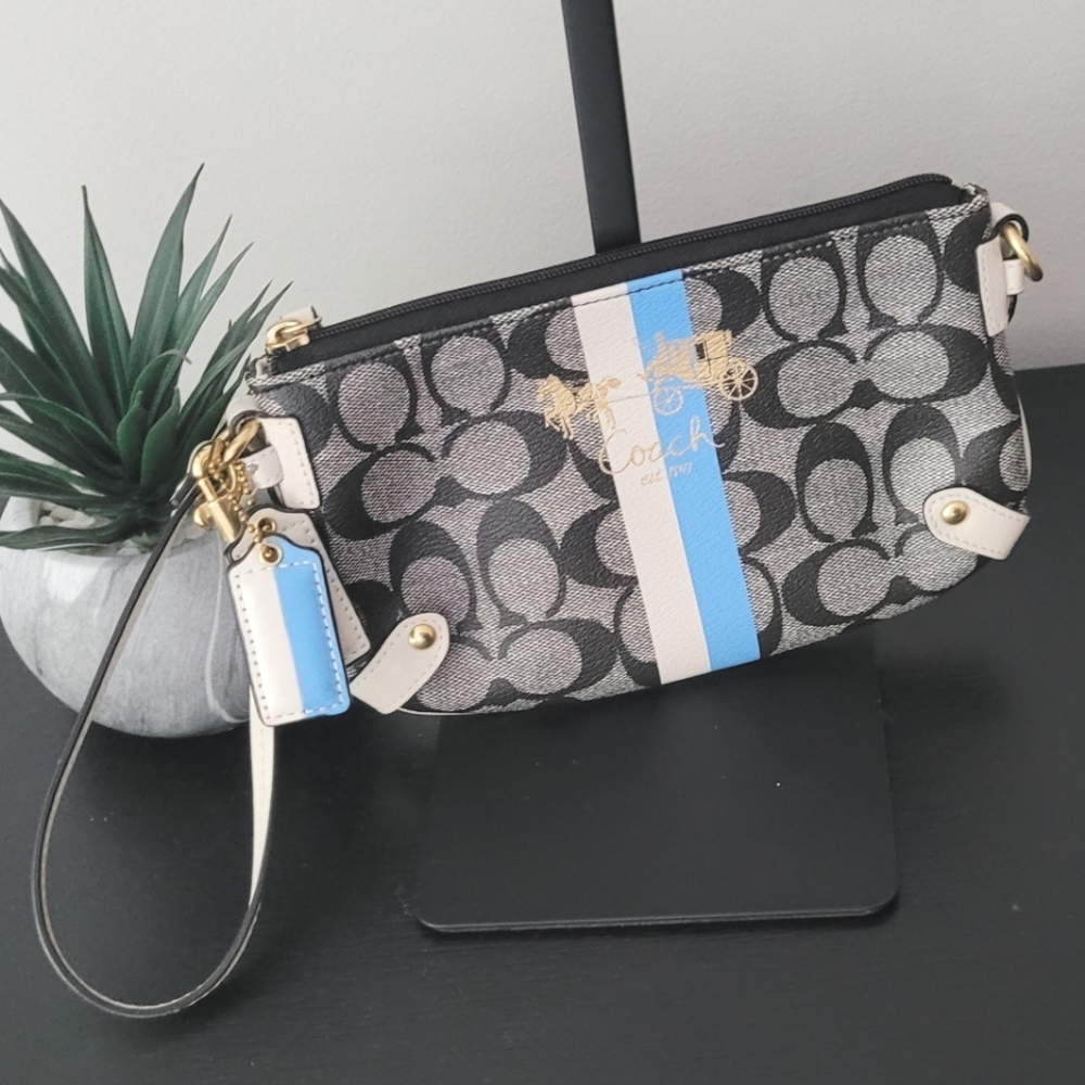 Coach Black and Blue Signature Wristlet - Picture 6 of 8